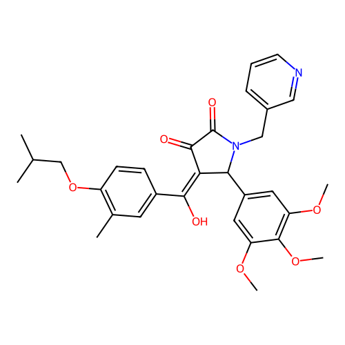 (4E)-4-[hydroxy-[3-methyl-4-(2-methylpropoxy)phenyl]methylidene]-1-(pyridin-3-ylmethyl)-5-(3,4,5-trimethoxyphenyl)pyrrolidine-2,3-dione structure