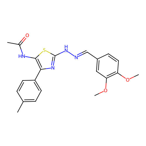 N-{2-[(2E)-2-(3,4-dimethoxybenzylidene)hydrazinyl]-4-(4-methylphenyl)-1,3-thiazol-5-yl}acetamide structure