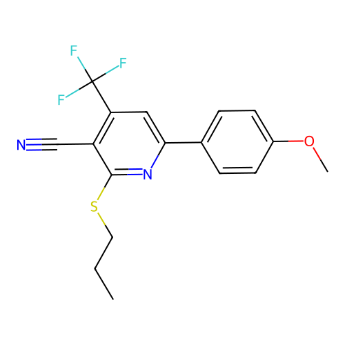 6-(4-methoxyphenyl)-2-(propylsulfanyl)-4-(trifluoromethyl)pyridine-3-carbonitrile structure