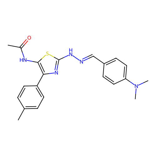 (E)-N-(2-(2-(4-(dimethylamino)benzylidene)hydrazinyl)-4-(p-tolyl)thiazol-5-yl)acetamide structure