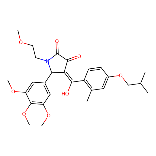 (4E)-4-[hydroxy-[2-methyl-4-(2-methylpropoxy)phenyl]methylidene]-1-(2-methoxyethyl)-5-(3,4,5-trimethoxyphenyl)pyrrolidine-2,3-dione structure