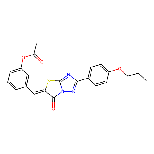 (Z)-3-((6-oxo-2-(4-propoxyphenyl)thiazolo[3,2-b][1,2,4]triazol-5(6H)-ylidene)methyl)phenyl acetate structure