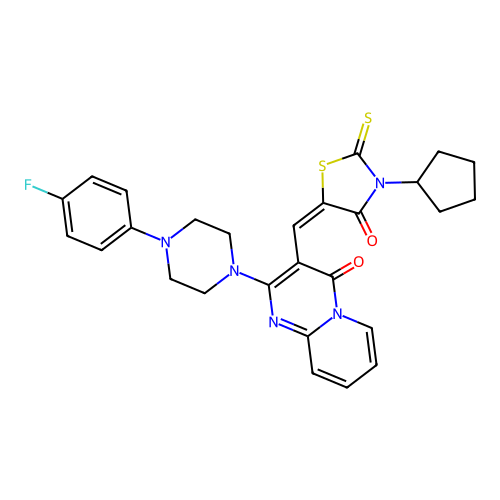 (E)-3-cyclopentyl-5-((2-(4-(4-fluorophenyl)piperazin-1-yl)-4-oxo-4H-pyrido[1,2-a]pyrimidin-3-yl)methylene)-2-thioxothiazolidin-4-one structure
