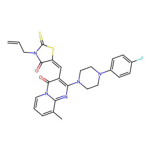 (E)-3-allyl-5-((2-(4-(4-fluorophenyl)piperazin-1-yl)-9-methyl-4-oxo-4H-pyrido[1,2-a]pyrimidin-3-yl)methylene)-2-thioxothiazolidin-4-one structure