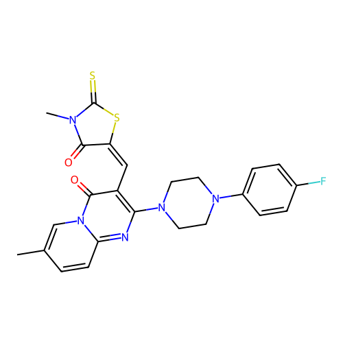 (E)-5-((2-(4-(4-fluorophenyl)piperazin-1-yl)-7-methyl-4-oxo-4H-pyrido[1,2-a]pyrimidin-3-yl)methylene)-3-methyl-2-thioxothiazolidin-4-one structure
