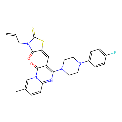 (E)-3-allyl-5-((2-(4-(4-fluorophenyl)piperazin-1-yl)-7-methyl-4-oxo-4H-pyrido[1,2-a]pyrimidin-3-yl)methylene)-2-thioxothiazolidin-4-one structure