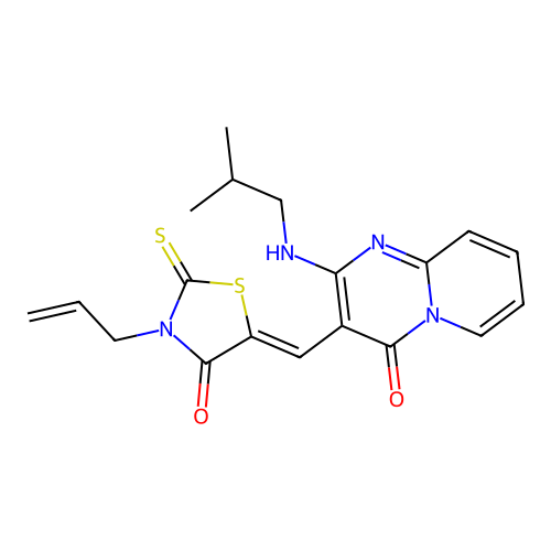 (Z)-3-allyl-5-((2-(isobutylamino)-4-oxo-4H-pyrido[1,2-a]pyrimidin-3-yl)methylene)-2-thioxothiazolidin-4-one structure