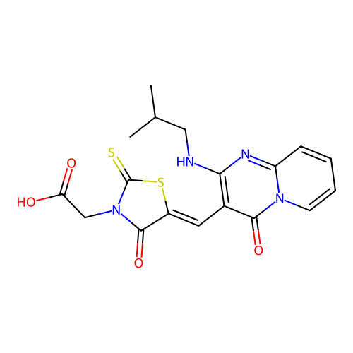 (Z)-2-(5-((2-(isobutylamino)-4-oxo-4H-pyrido[1,2-a]pyrimidin-3-yl)methylene)-4-oxo-2-thioxothiazolidin-3-yl)acetic acid structure