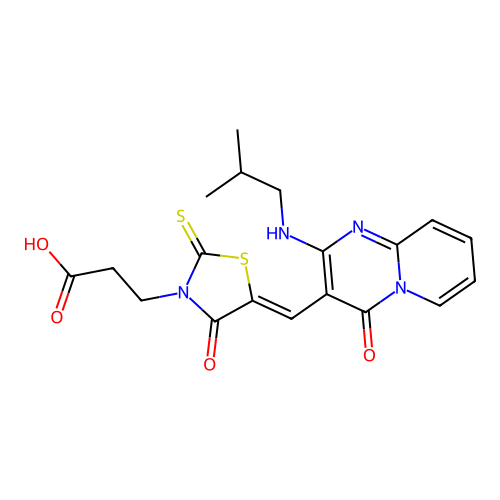 (Z)-3-(5-((2-(isobutylamino)-4-oxo-4H-pyrido[1,2-a]pyrimidin-3-yl)methylene)-4-oxo-2-thioxothiazolidin-3-yl)propanoic acid structure