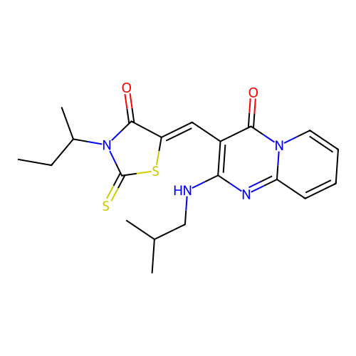 3-{(Z)-[3-(butan-2-yl)-4-oxo-2-thioxo-1,3-thiazolidin-5-ylidene]methyl}-2-[(2-methylpropyl)amino]-4H-pyrido[1,2-a]pyrimidin-4-one structure