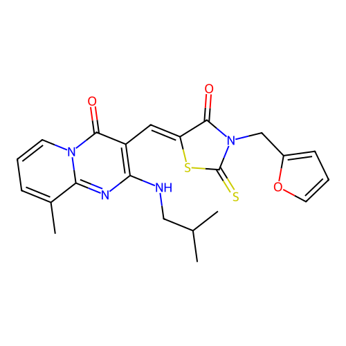 (Z)-3-(furan-2-ylmethyl)-5-((2-(isobutylamino)-9-methyl-4-oxo-4H-pyrido[1,2-a]pyrimidin-3-yl)methylene)-2-thioxothiazolidin-4-one structure