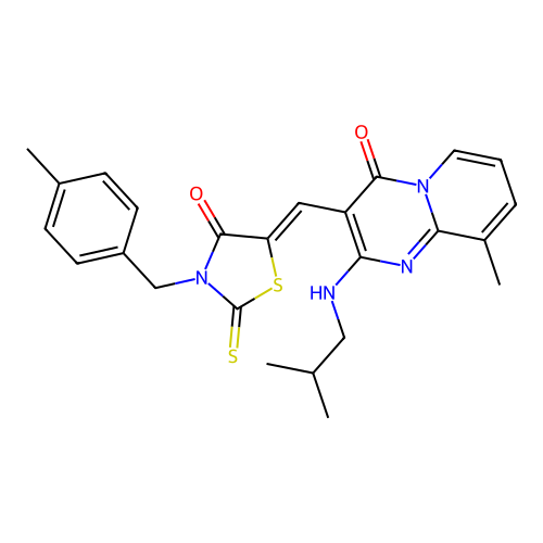9-methyl-3-{(Z)-[3-(4-methylbenzyl)-4-oxo-2-thioxo-1,3-thiazolidin-5-ylidene]methyl}-2-[(2-methylpropyl)amino]-4H-pyrido[1,2-a]pyrimidin-4-one structure