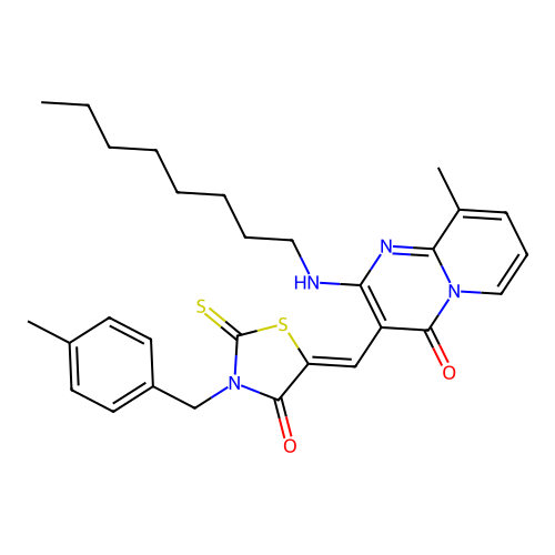 9-methyl-3-{(Z)-[3-(4-methylbenzyl)-4-oxo-2-thioxo-1,3-thiazolidin-5-ylidene]methyl}-2-(octylamino)-4H-pyrido[1,2-a]pyrimidin-4-one structure
