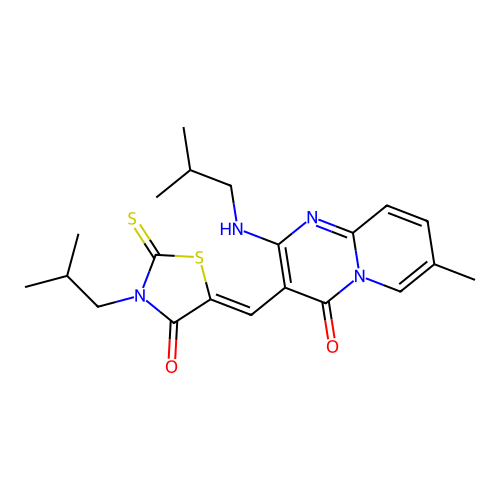 (Z)-3-isobutyl-5-((2-(isobutylamino)-7-methyl-4-oxo-4H-pyrido[1,2-a]pyrimidin-3-yl)methylene)-2-thioxothiazolidin-4-one structure