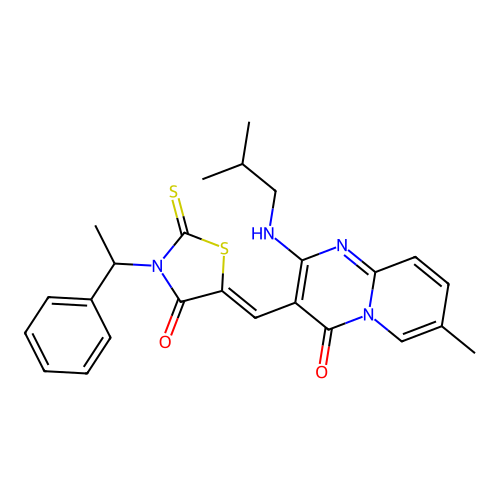 (Z)-5-((2-(isobutylamino)-7-methyl-4-oxo-4H-pyrido[1,2-a]pyrimidin-3-yl)methylene)-3-(1-phenylethyl)-2-thioxothiazolidin-4-one structure