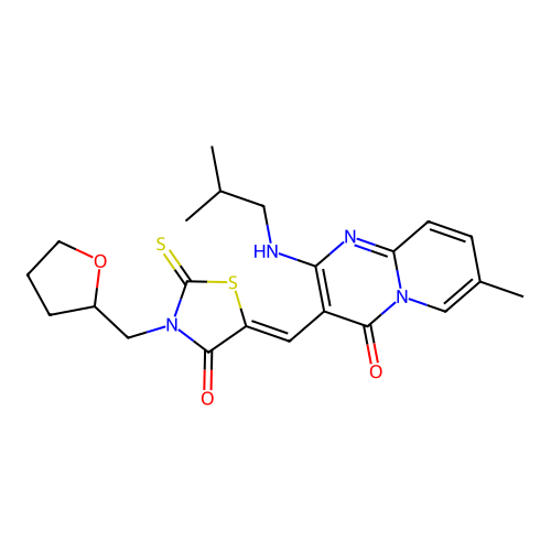 (Z)-5-((2-(isobutylamino)-7-methyl-4-oxo-4H-pyrido[1,2-a]pyrimidin-3-yl)methylene)-3-((tetrahydrofuran-2-yl)methyl)-2-thioxothiazolidin-4-one structure
