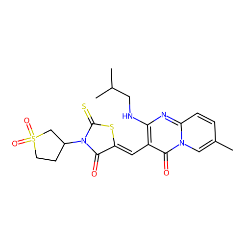 3-{(Z)-[3-(1,1-dioxidotetrahydrothiophen-3-yl)-4-oxo-2-thioxo-1,3-thiazolidin-5-ylidene]methyl}-7-methyl-2-[(2-methylpropyl)amino]-4H-pyrido[1,2-a]pyrimidin-4-one structure