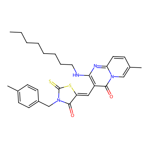 7-methyl-3-{(Z)-[3-(4-methylbenzyl)-4-oxo-2-thioxo-1,3-thiazolidin-5-ylidene]methyl}-2-(octylamino)-4H-pyrido[1,2-a]pyrimidin-4-one structure