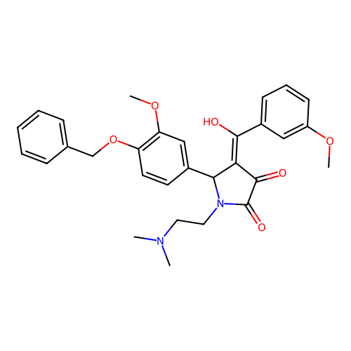 (4E)-1-(2-dimethylaminoethyl)-4-[hydroxy-(3-methoxyphenyl)methylidene]-5-(3-methoxy-4-phenylmethoxyphenyl)pyrrolidine-2,3-dione structure