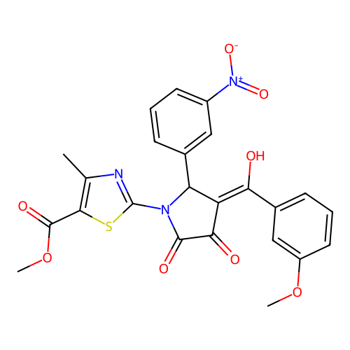 methyl 2-(3-hydroxy-4-(3-methoxybenzoyl)-5-(3-nitrophenyl)-2-oxo-2,5-dihydro-1H-pyrrol-1-yl)-4-methylthiazole-5-carboxylate structure