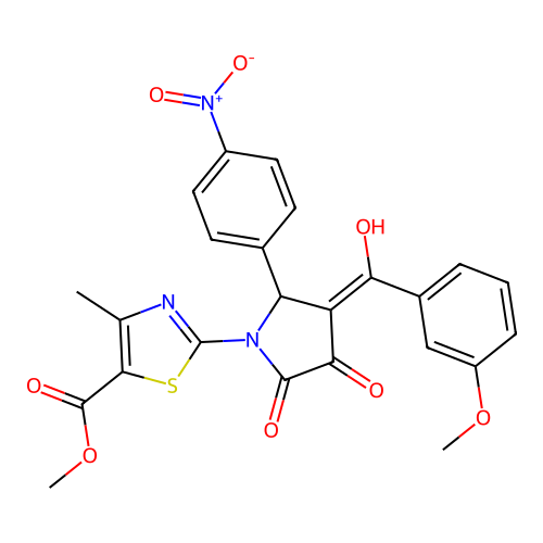 methyl 2-(3-hydroxy-4-(3-methoxybenzoyl)-5-(4-nitrophenyl)-2-oxo-2,5-dihydro-1H-pyrrol-1-yl)-4-methylthiazole-5-carboxylate structure