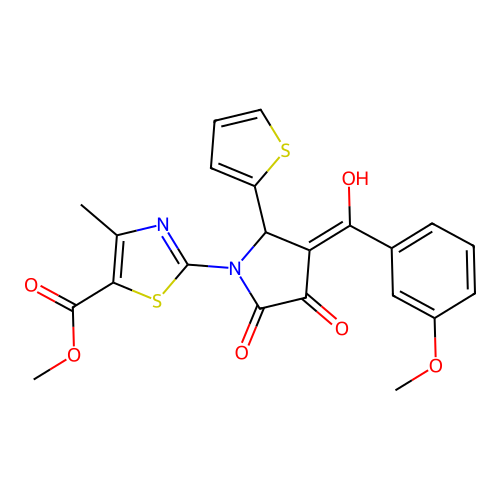 methyl 2-(3-hydroxy-4-(3-methoxybenzoyl)-2-oxo-5-(thiophen-2-yl)-2,5-dihydro-1H-pyrrol-1-yl)-4-methylthiazole-5-carboxylate structure