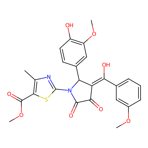 methyl 2-(3-hydroxy-5-(4-hydroxy-3-methoxyphenyl)-4-(3-methoxybenzoyl)-2-oxo-2,5-dihydro-1H-pyrrol-1-yl)-4-methylthiazole-5-carboxylate structure