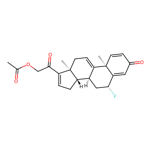 6beta-Fluoro-21-hydroxypregna-1,4,9(11),16-tetraene-3,20-dione 21-acetate structure
