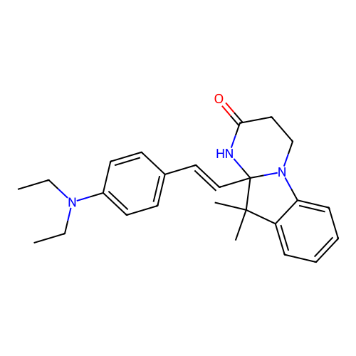 (E)-10a-(4-(diethylamino)styryl)-10,10-dimethyl-3,4,10,10a-tetrahydropyrimido[1,2-a]indol-2(1H)-one structure