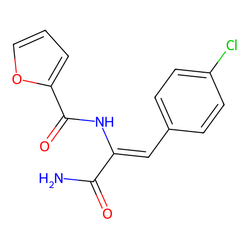 N-[3-amino-1-(4-chlorophenyl)-3-oxoprop-1-en-2-yl]furan-2-carboxamide structure