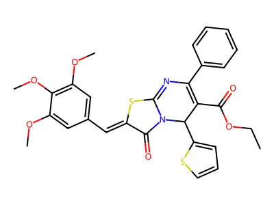 ethyl (2Z)-3-oxo-7-phenyl-5-thiophen-2-yl-2-[(3,4,5-trimethoxyphenyl)methylidene]-5H-[1,3]thiazolo[3,2-a]pyrimidine-6-carboxylate structure