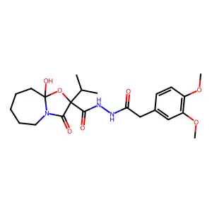 N'-[2-(3,4-dimethoxyphenyl)acetyl]-9a-hydroxy-3-oxo-2-propan-2-yl-6,7,8,9-tetrahydro-5H-[1,3]oxazolo[3,2-a]azepine-2-carbohydrazide structure