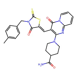 1-(3-{(Z)-[3-(4-methylbenzyl)-4-oxo-2-thioxo-1,3-thiazolidin-5-ylidene]methyl}-4-oxo-4H-pyrido[1,2-a]pyrimidin-2-yl)piperidine-4-carboxamide structure