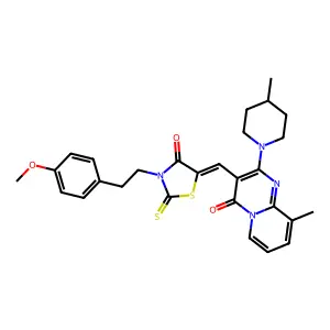 3-[(Z)-{3-[2-(4-methoxyphenyl)ethyl]-4-oxo-2-thioxo-1,3-thiazolidin-5-ylidene}methyl]-9-methyl-2-(4-methylpiperidin-1-yl)-4H-pyrido[1,2-a]pyrimidin-4-one structure