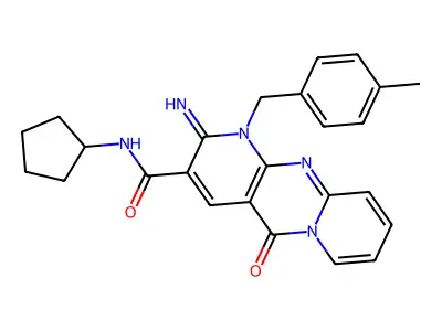 N-cyclopentyl-2-imino-1-(4-methylbenzyl)-5-oxo-1,5-dihydro-2H-dipyrido[1,2-a:2',3'-d]pyrimidine-3-carboxamide structure