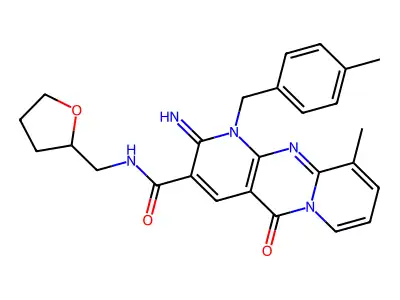 2-imino-10-methyl-1-(4-methylbenzyl)-5-oxo-N-(tetrahydrofuran-2-ylmethyl)-1,5-dihydro-2H-dipyrido[1,2-a:2',3'-d]pyrimidine-3-carboxamide structure