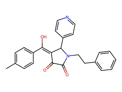 4-[hydroxy-(4-methylphenyl)methylidene]-1-phenethyl-5-pyridin-4-ylpyrrolidine-2,3-dione structure