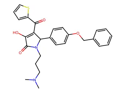 5-[4-(benzyloxy)phenyl]-1-[3-(dimethylamino)propyl]-3-hydroxy-4-(thiophen-2-ylcarbonyl)-1,5-dihydro-2H-pyrrol-2-one structure