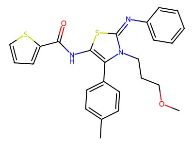 N-[(2E)-3-(3-methoxypropyl)-4-(4-methylphenyl)-2-(phenylimino)-2,3-dihydro-1,3-thiazol-5-yl]thiophene-2-carboxamide structure