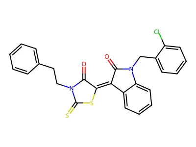 1-[(2-Chlorophenyl)methyl]-1,3-dihydro-3-[4-oxo-3-(2-phenylethyl)-2-thioxo-5-thiazolidinylidene]-2H-indol-2-one structure