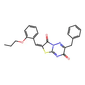 (2E)-6-benzyl-2-[(2-propoxyphenyl)methylidene]-[1,3]thiazolo[3,2-b][1,2,4]triazine-3,7-dione structure