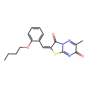 (2E)-2-[(2-butoxyphenyl)methylidene]-6-methyl-[1,3]thiazolo[3,2-b][1,2,4]triazine-3,7-dione structure