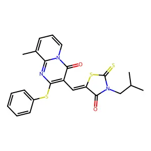 (Z)-3-isobutyl-5-((9-methyl-4-oxo-2-(phenylthio)-4H-pyrido[1,2-a]pyrimidin-3-yl)methylene)-2-thioxothiazolidin-4-one structure