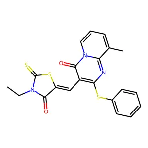 3-[(Z)-(3-ethyl-4-oxo-2-thioxo-1,3-thiazolidin-5-ylidene)methyl]-9-methyl-2-(phenylsulfanyl)-4H-pyrido[1,2-a]pyrimidin-4-one structure