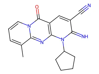 1-cyclopentyl-2-imino-10-methyl-5-oxo-1,5-dihydro-2H-dipyrido[1,2-a:2,3-d]pyrimidine-3-carbonitrile structure