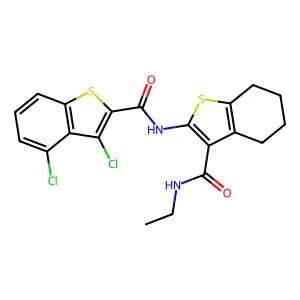 3,4-dichloro-N-[3-(ethylcarbamoyl)-4,5,6,7-tetrahydro-1-benzothiophen-2-yl]-1-benzothiophene-2-carboxamide structure