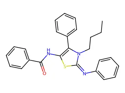N-[(2E)-3-butyl-4-phenyl-2-(phenylimino)-2,3-dihydro-1,3-thiazol-5-yl]benzamide structure