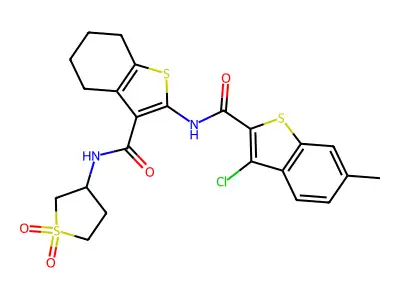 3-chloro-N-(3-{[(1,1-dioxidotetrahydro-3-thienyl)amino]carbonyl}-4,5,6,7-tetrahydro-1-benzothien-2-yl)-6-methyl-1-benzothiophene-2-carboxamide structure