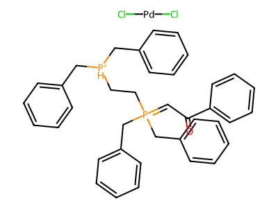 Dibenzyl-[2-[dibenzyl(phenacylidene)-lambda5-phosphanyl]ethyl]phosphanium;dichloropalladium structure
