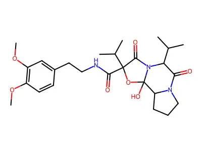 N-[2-(3,4-Dimethoxyphenyl)ethyl]-10b-hydroxy-3,6-dioxo-2,5-di(propan-2-yl)octahydro-8H-[1,3]oxazolo[3,2-a]pyrrolo[2,1-c]pyrazine-2-carboximidic acid structure